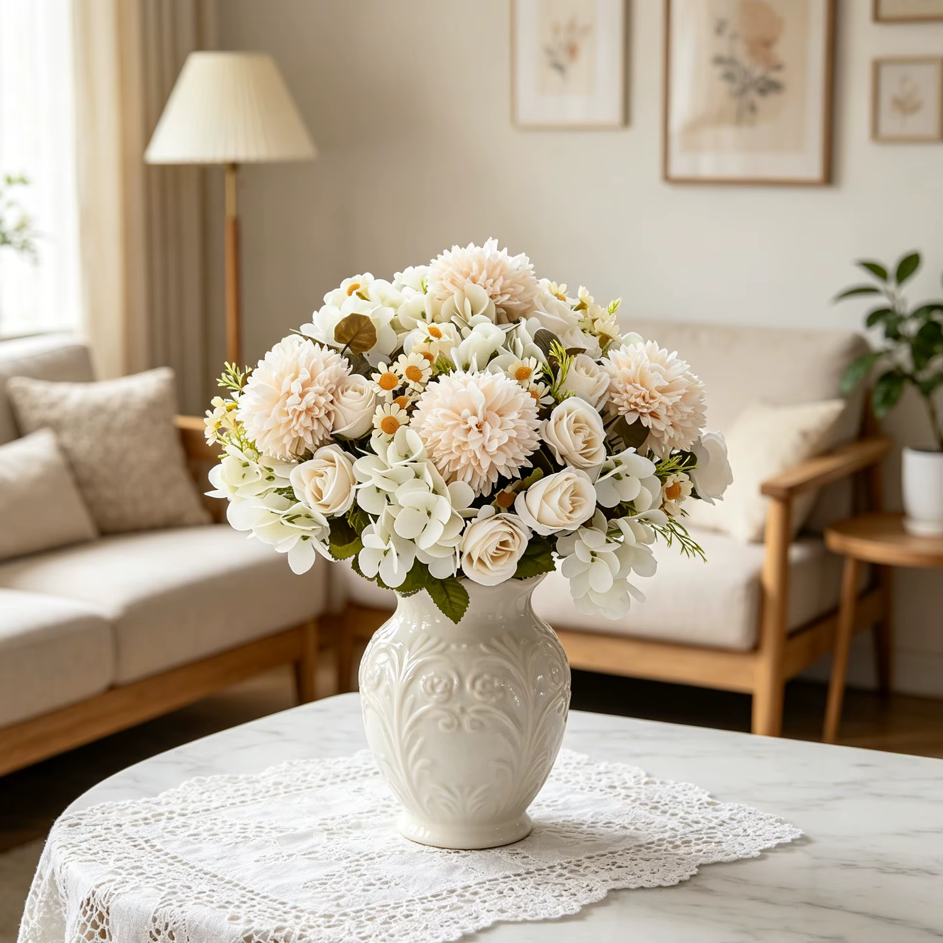 Fleurs Artificielles Camomille Combinées pour Décoration d'Intérieur