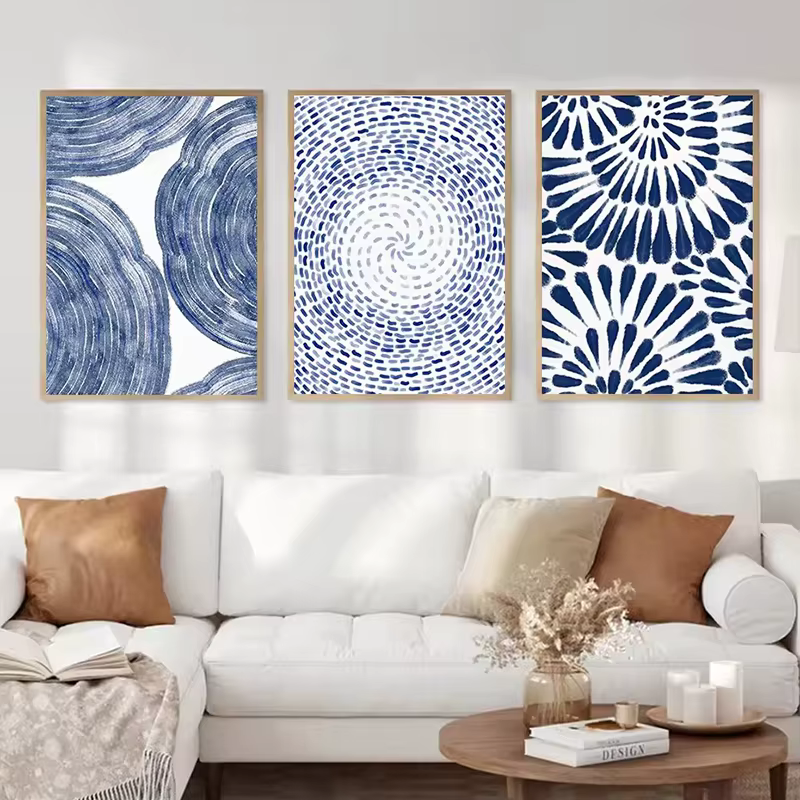 Affiche de fleur à points de ligne bleue aquarelle minimaliste