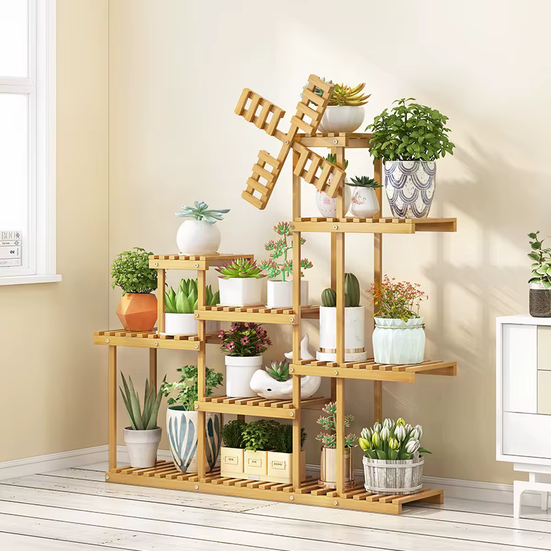 Support de plantes d'extérieur en bois blanc pour balcon
