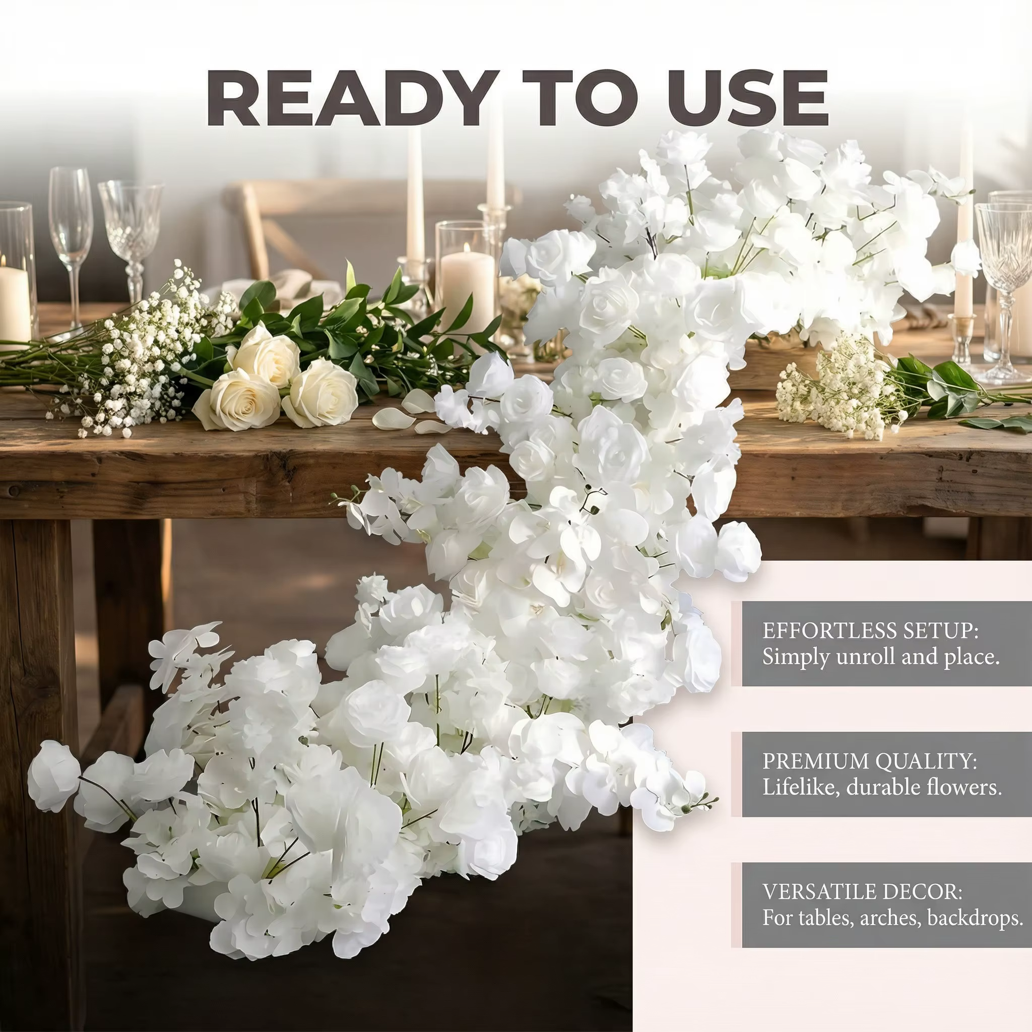 Uflower 200cm Guirlande de fleurs artificielles 3D élégante pour décoration de scène