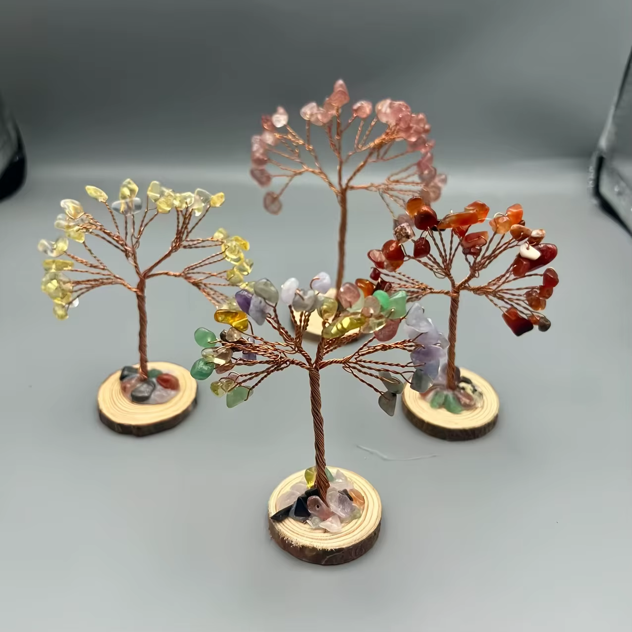 Arbre à argent en pierre naturelle, base colorée, décoration d'intérieur