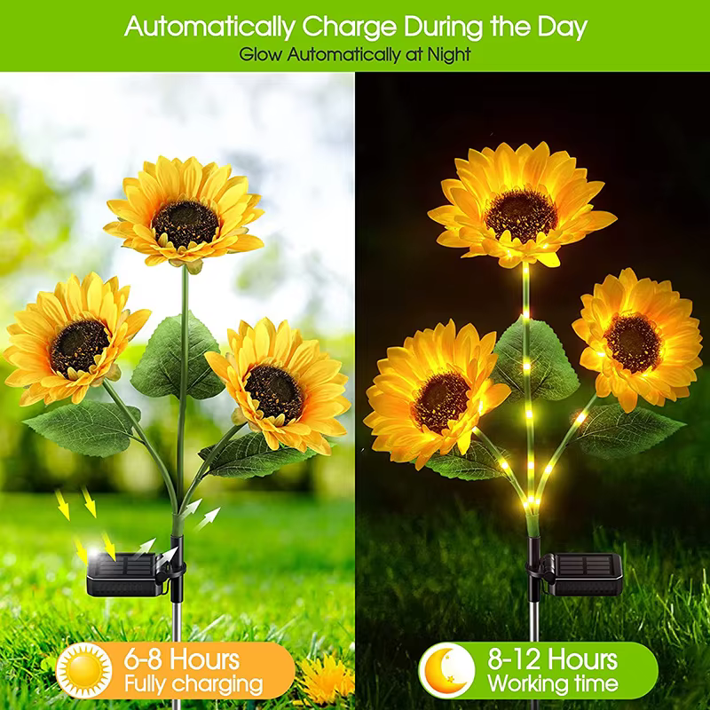 Lampes solaires LED en forme de tournesol