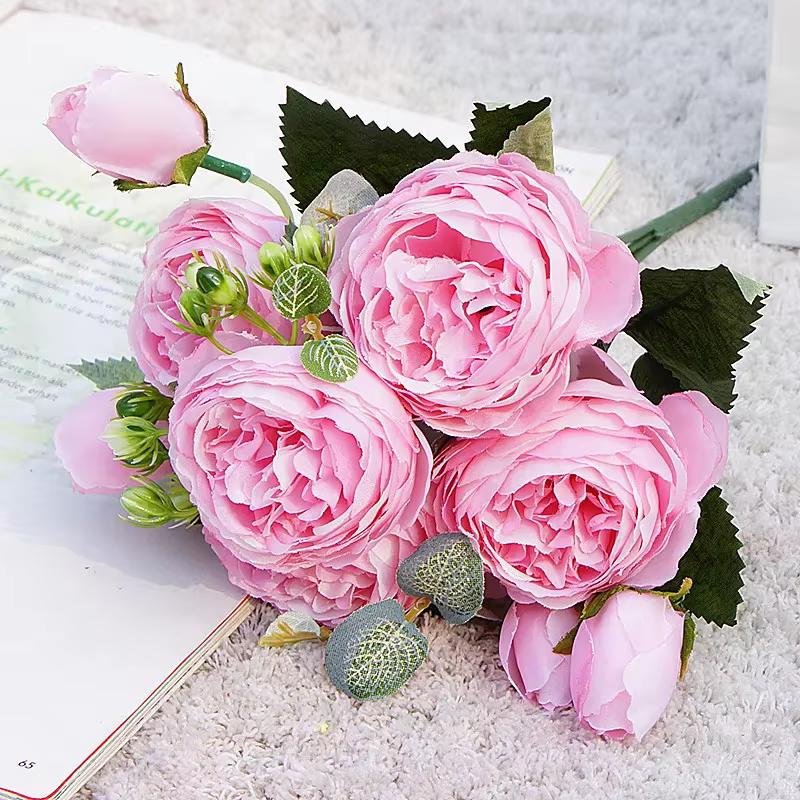 2024 belle Rose pivoine fleurs artificielles en soie petit bouquet flores maison fête printemps décoration de mariage fausse fleur