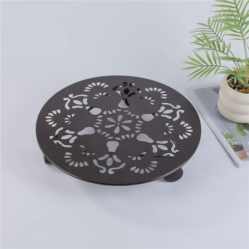 12 pouces grands supports de plantes en métal avec roues jardinière ronde Pot Mover rouleaux