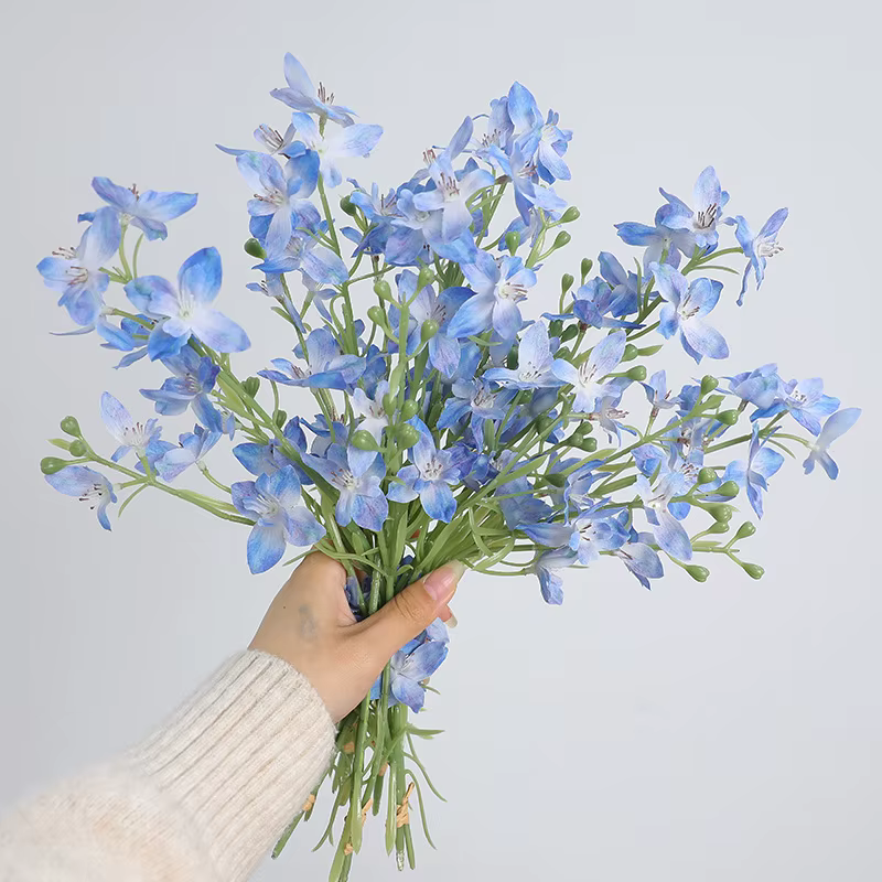 Lot de 10 fleurs artificielles en soie Delphinium pour la décoration intérieure