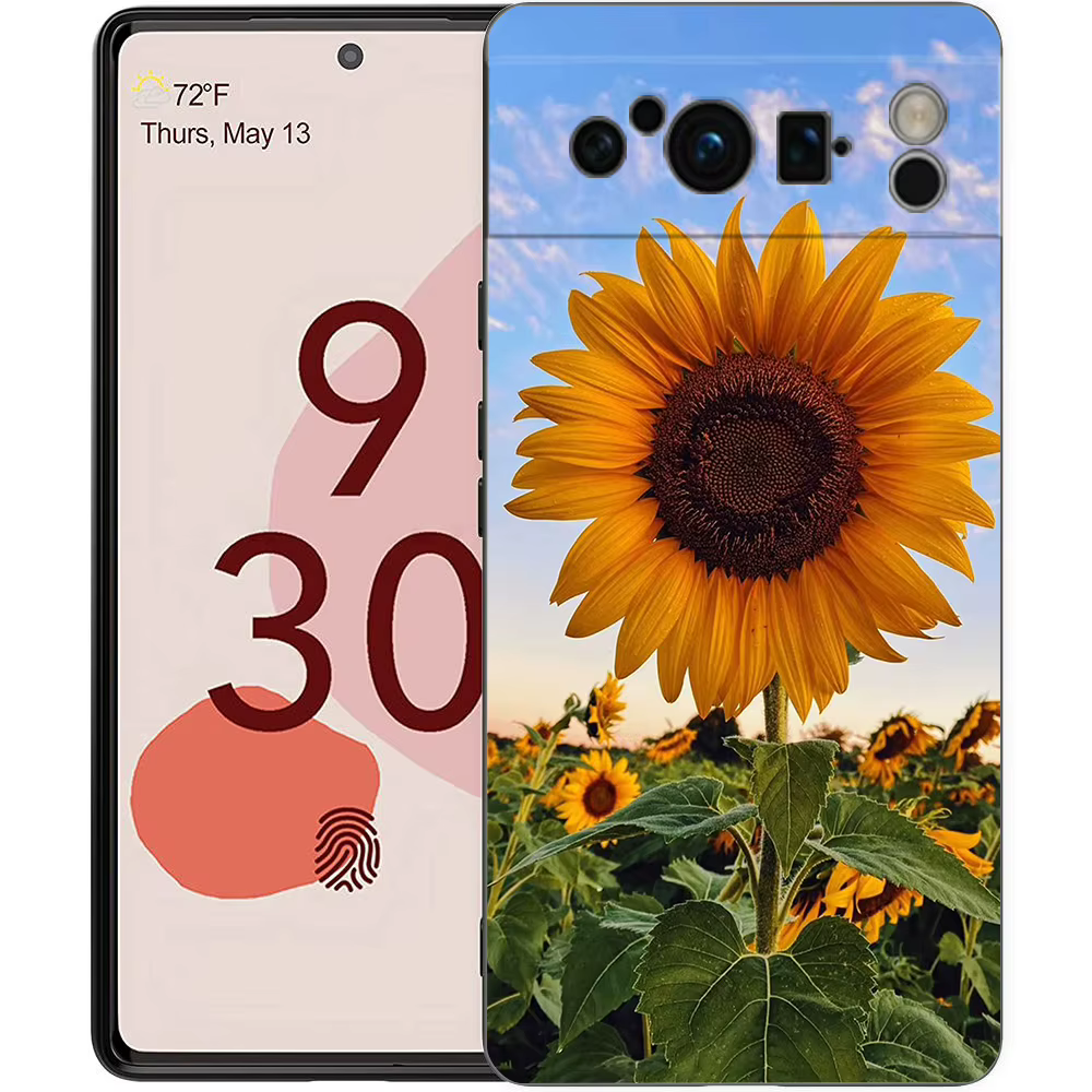 Belle coque de téléphone tournesol jaune pour Google Pixel 9 8 9A 8A 7 7A 6 Pro XL 6A 5G, dos souple noir, couverture de luxe en TPU