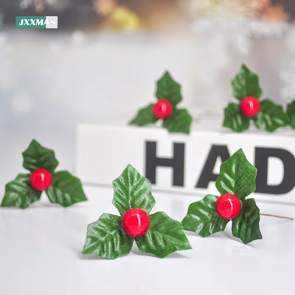 24 pièces feuille de houx artificielle baies cerise rouge petits fruits fleur de soie bricolage Bouquets de noël couronne fête de mariage décoration de la maison