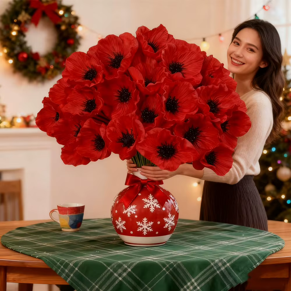 Fleurs de coquelicot rouges artificielles – Parfaites pour bouquets de mariage et arrangements floraux idéaux pour la Saint-Valentin et les décorations