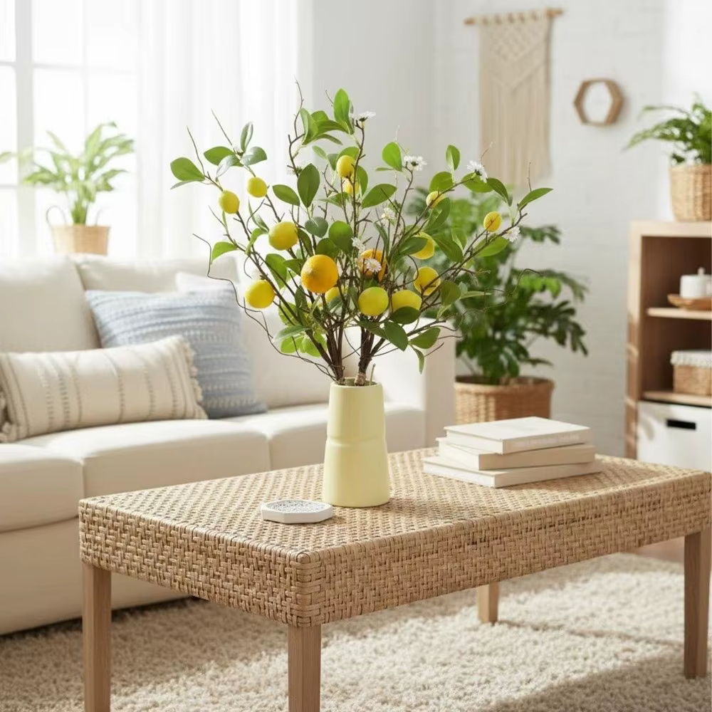 Branche de citron artificielle en plastique avec fleurs