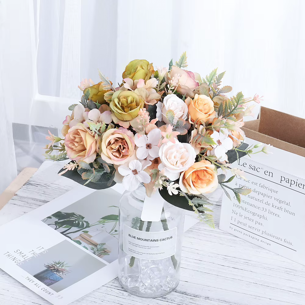 Beaux Roses artificielles hortensia en soie