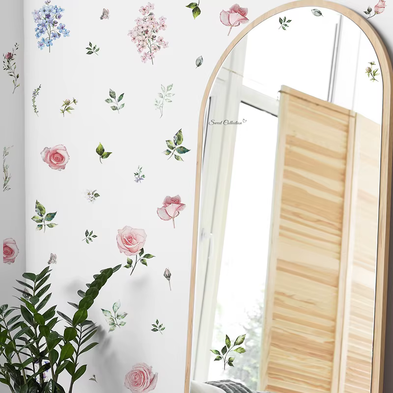 Autocollants muraux en forme de feuilles de fleurs fraîches