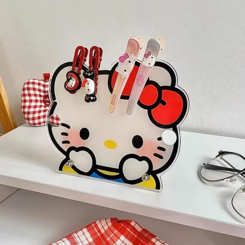 Support de rangement pour pinces à cheveux en acrylique Hello Kitty Kawaii, cadre de lunettes, accessoires de coiffure mignons pour bureau, cadre de lunettes