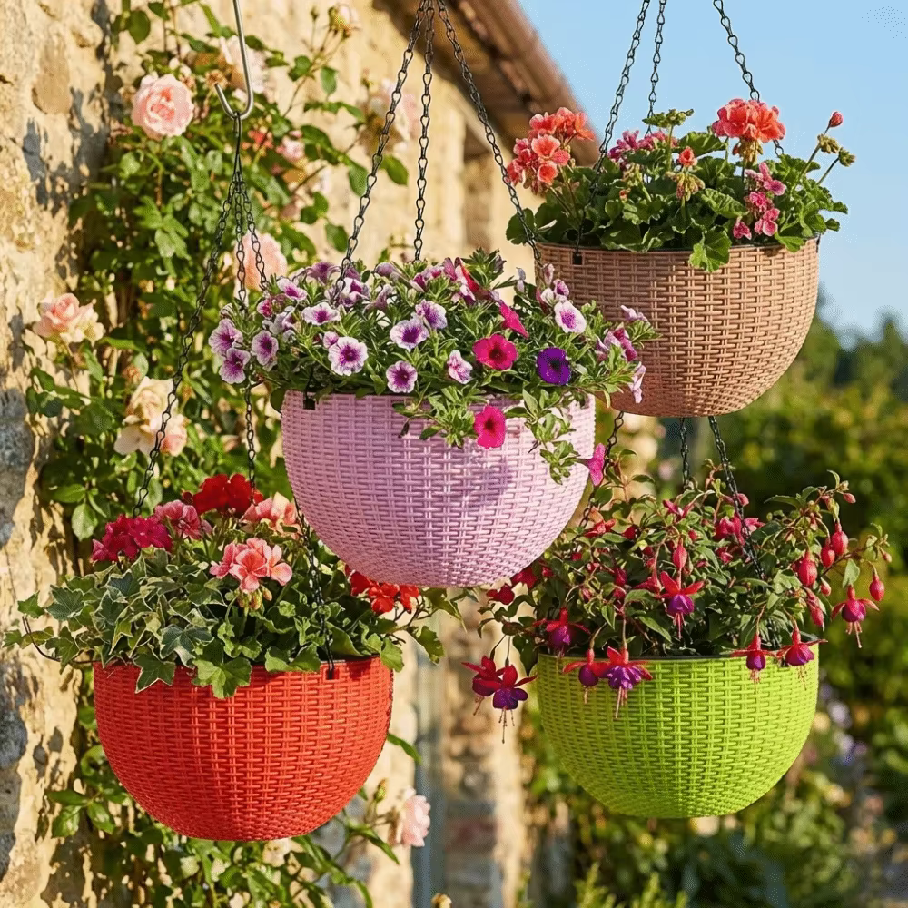 Pot suspendu en plastique imitation rotin
