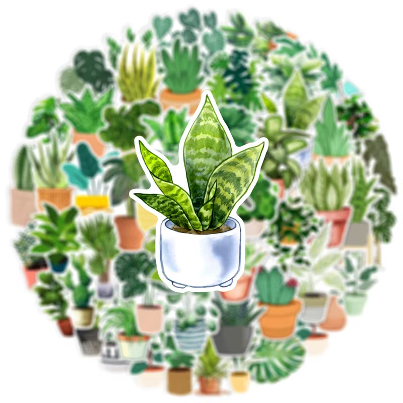 10/30/50PCS Autocollants en PVC adhésifs à motif de plantes vertes fraîches