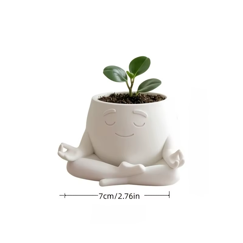 Pot à plantes en forme de visage de yoghurte imprimé en 3D - Pot à succulentes en résine blanche