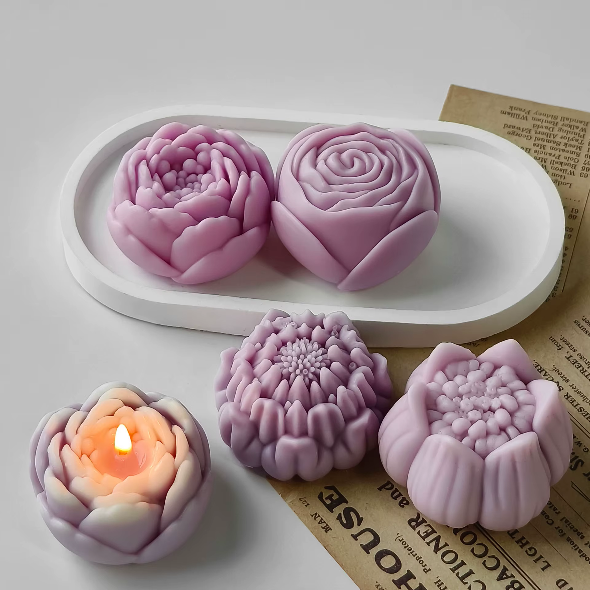 Moule à gâteau en forme de fleur de pivoine, bougie florale, en Silicone, pour savon, gypse, résine, moulage, outil de cuisson de gâteau au chocolat, cadeau de mariage