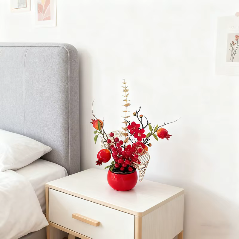 Nouvelle grande plante artificielle en pot de kaki rouge