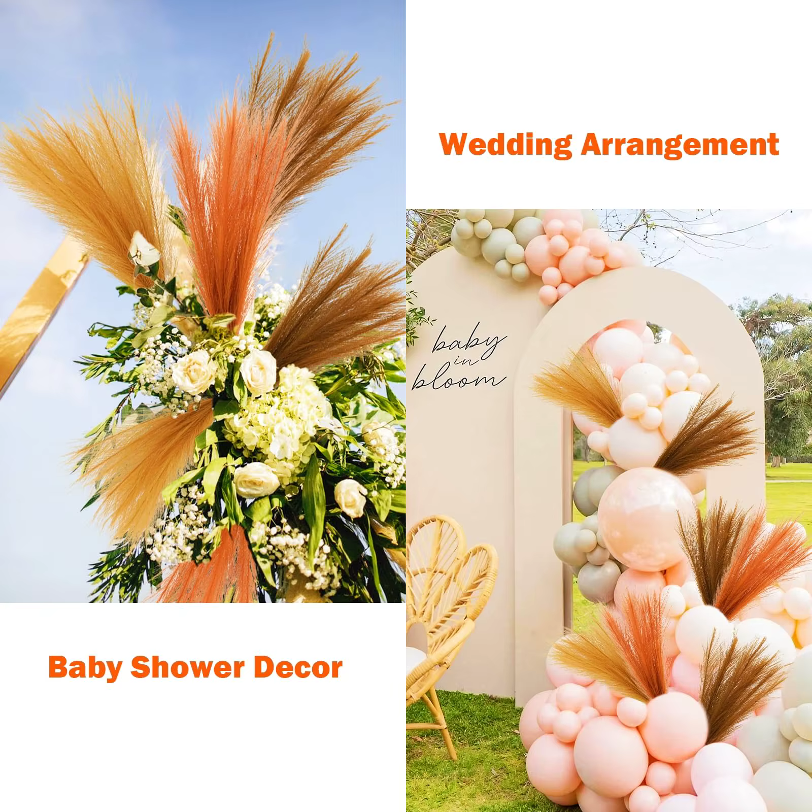Faux herbe de Pampas artificielle Orange