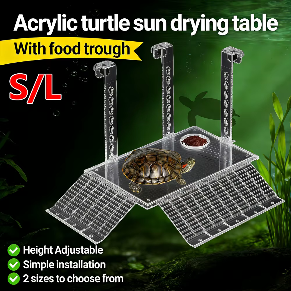 Plateforme pour tortue réglable en hauteur, plateforme de bain de soleil transparente en acrylique avec zone d'alimentation, accessoire pour aquarium de tortue et de poisson