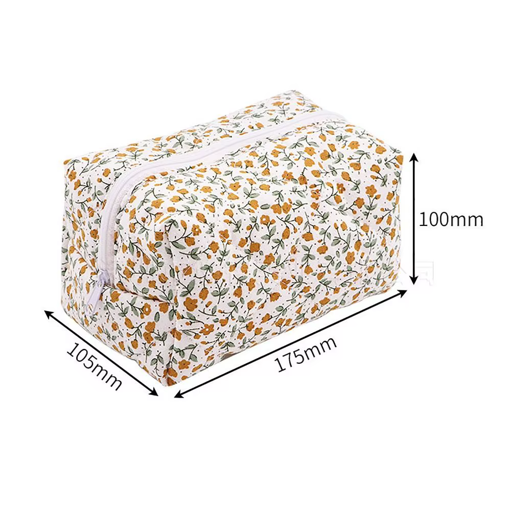 Organisateur de rangement, sac de maquillage matelassé bouffant à fleurs, pochette à cosmétiques, grand sac à cosmétiques de voyage imprimé de fleurs et de fraises