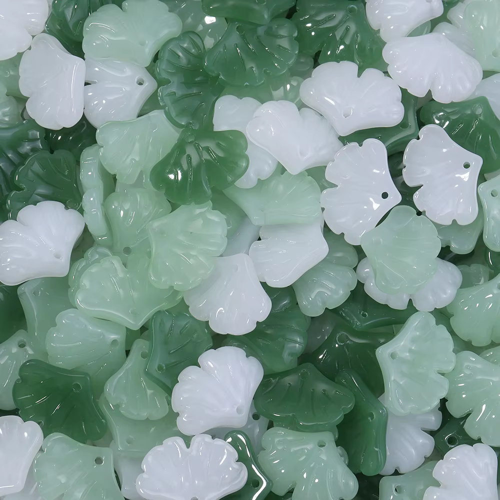 30 pcs/lot feuilles de verre pendentif perles couleur verte petites
