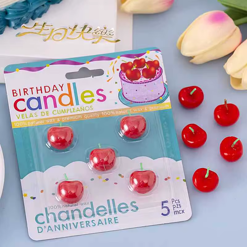 Bougies d'anniversaire cerise douce, 5 pièces/lot, décorations de gâteau décoratives en cire rouge vibrante pour anniversaire, mariage, fournitures de fête créatives à faire soi-même