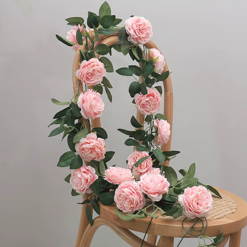 Rose soie pivoine artificielle grandes fleurs vignes mariage rotin lierre fête tenture murale arc guirlande maison jardin décoration plantes