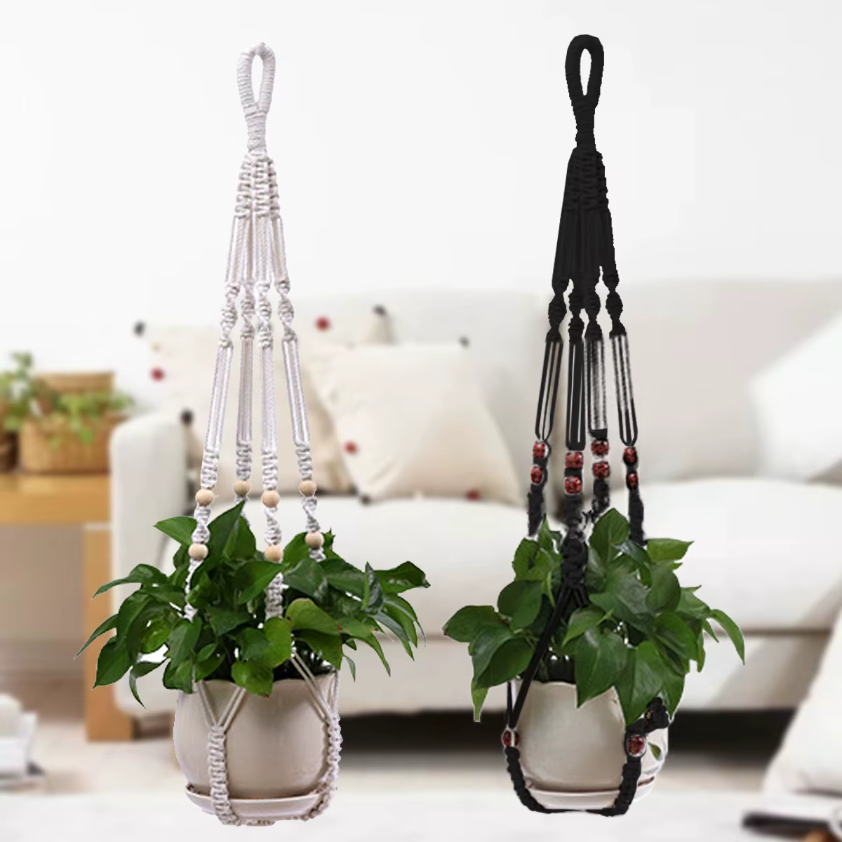 Filet de suspension pour plantes en macramé