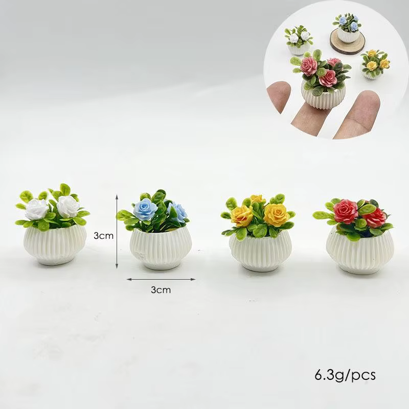 1 pièce - Décoration de scène de salon pour maison de poupée - Mini plante de rose en pot - Modèle de paysage miniature - Artisanat de qualité supérieure