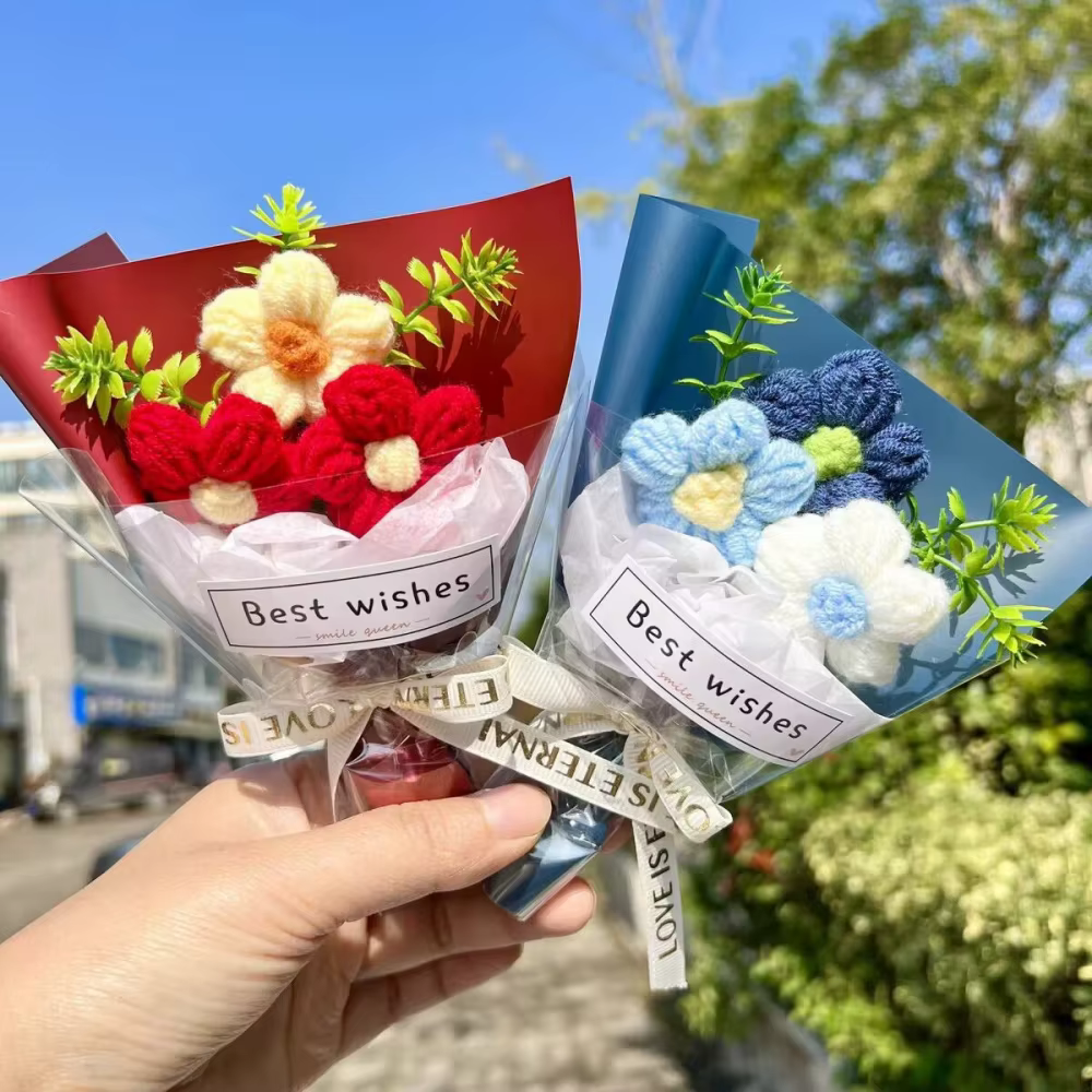 Bouquet de fleurs artificielles en laine
