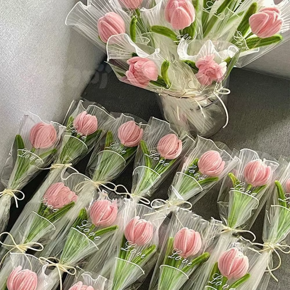 Romantique 30 cm tricot fleur Rose tulipes cadeaux faits à la main Simulation
