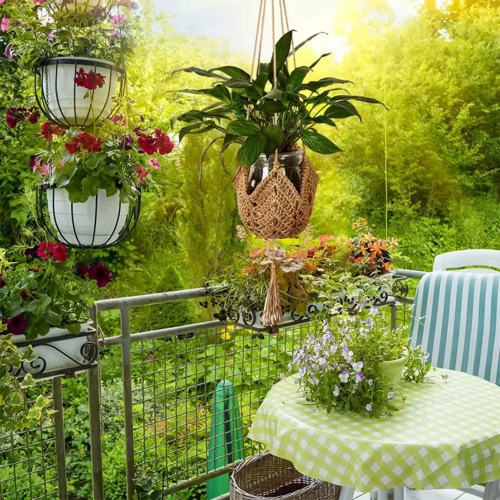 Pot de fleur en macramé fait à la main