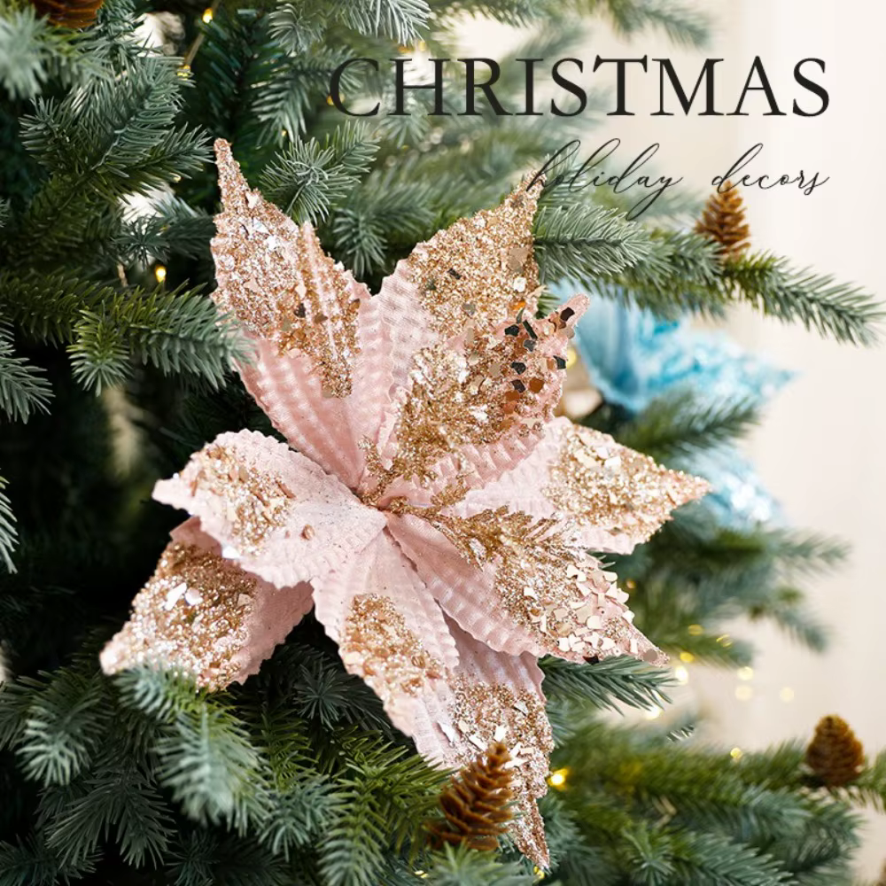 Poinsettia Artificiel Paillettes Fleur