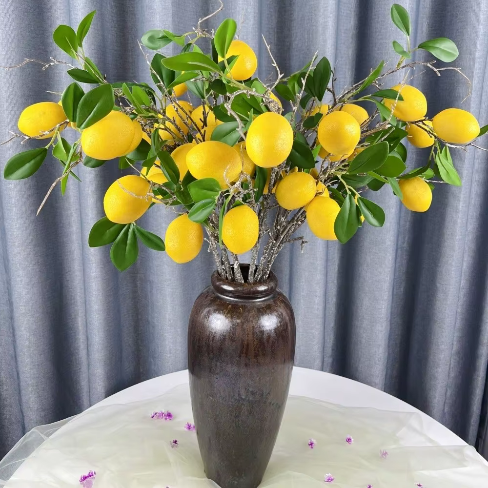 Branche de citron artificielle à feuilles vertes