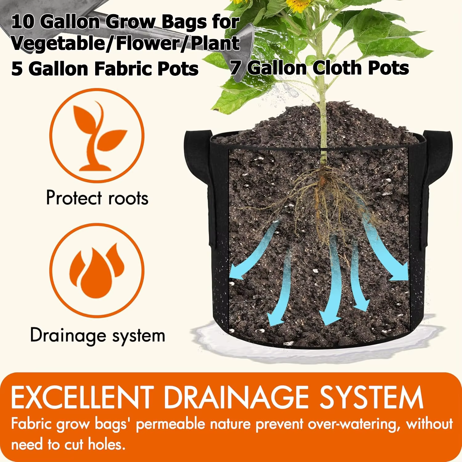 Sacs de culture de 3/5/7 gallons pour légumes/fleurs/plantes