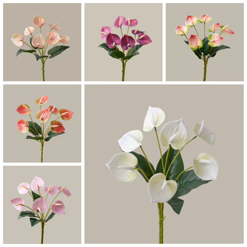 8 pièces de fleurs artificielles en plastique Anthurium