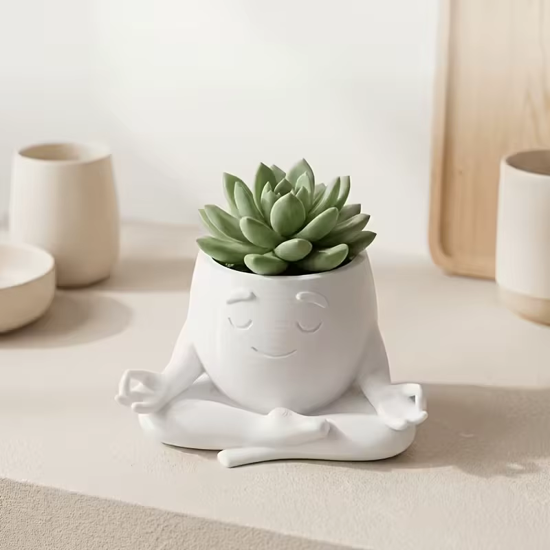 1 pot à plantes succulentes en forme de figurine méditative – Design creux unique