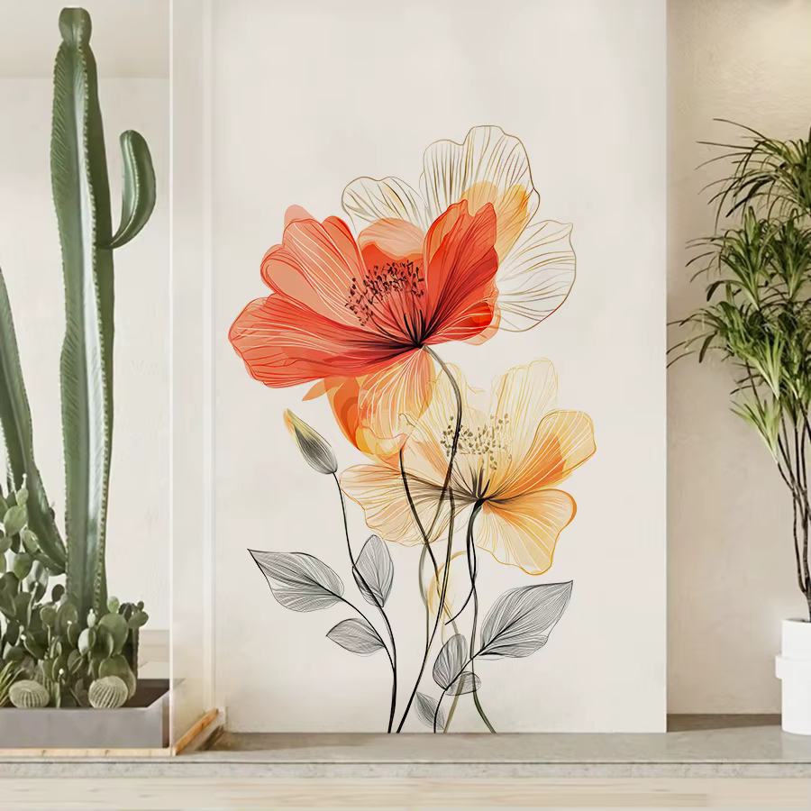 Autocollant mural fleur aquarelle