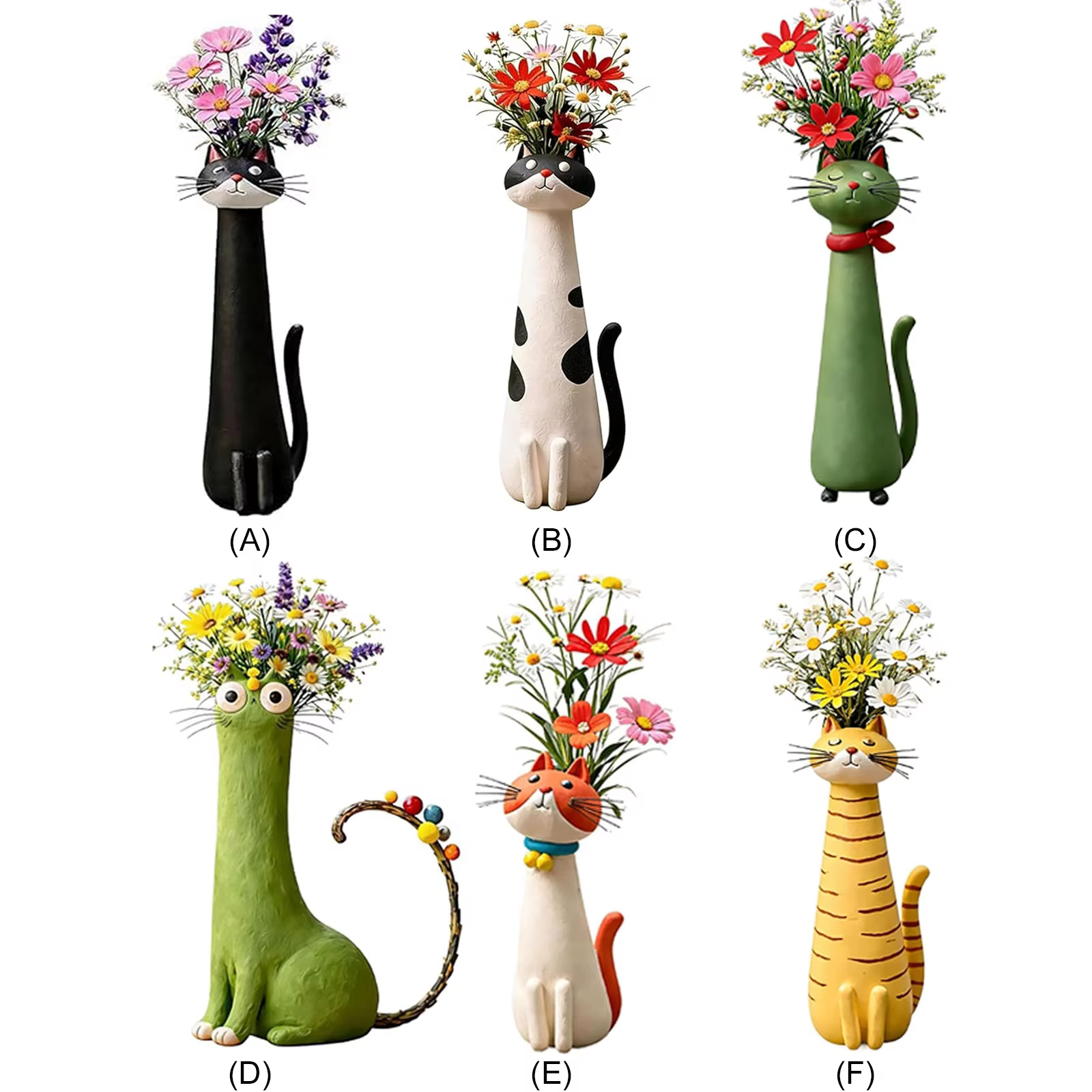 Vase à fleurs fantaisie en résine en forme de chat, 1 à 6 pièces, moderne et mignon, ornement créatif pour la maison, le salon, la décoration d'étagère