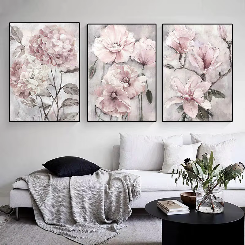 Affiches de peintures de fleurs de pivoine rose