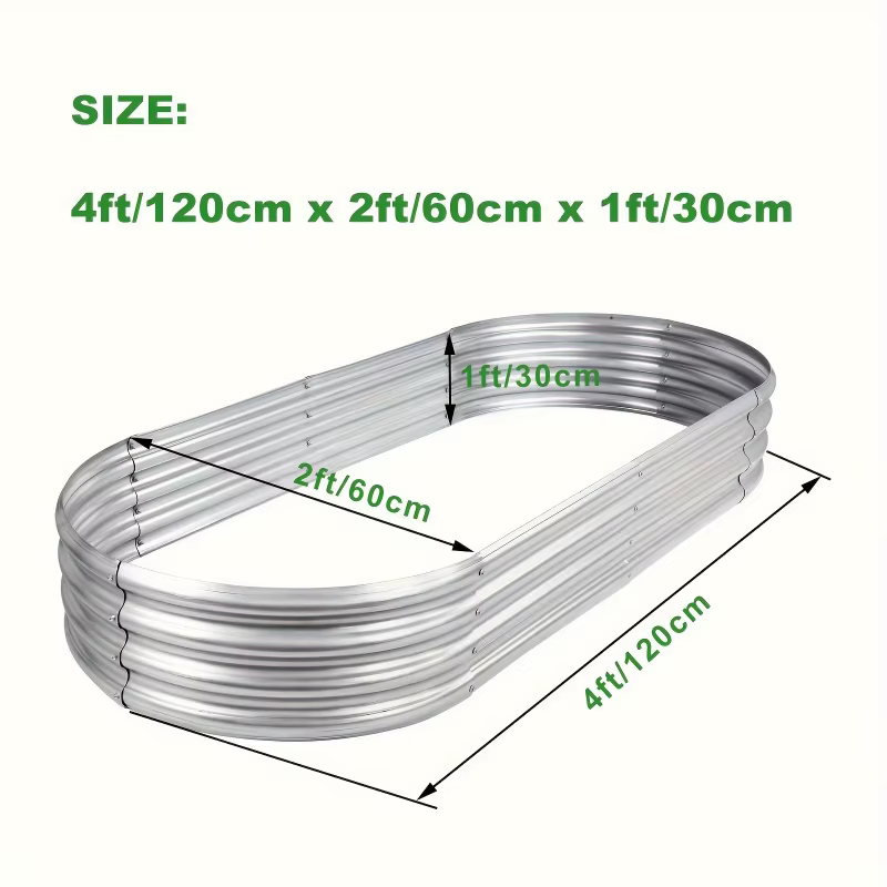 Bac à Jardin Surélevé pour Balcon Grand Espace Forme Ovale Galvanisé Anti-Rouille Usage Domestique 4x2FT Un Pack