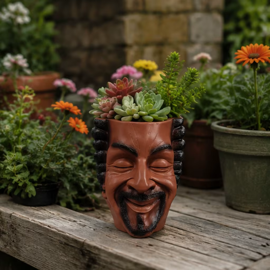 Pot de fleurs esthétique en résine en forme de visage humain