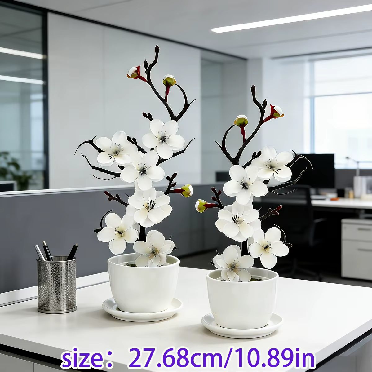 2 fleurs artificielles réalistes en crème blanche