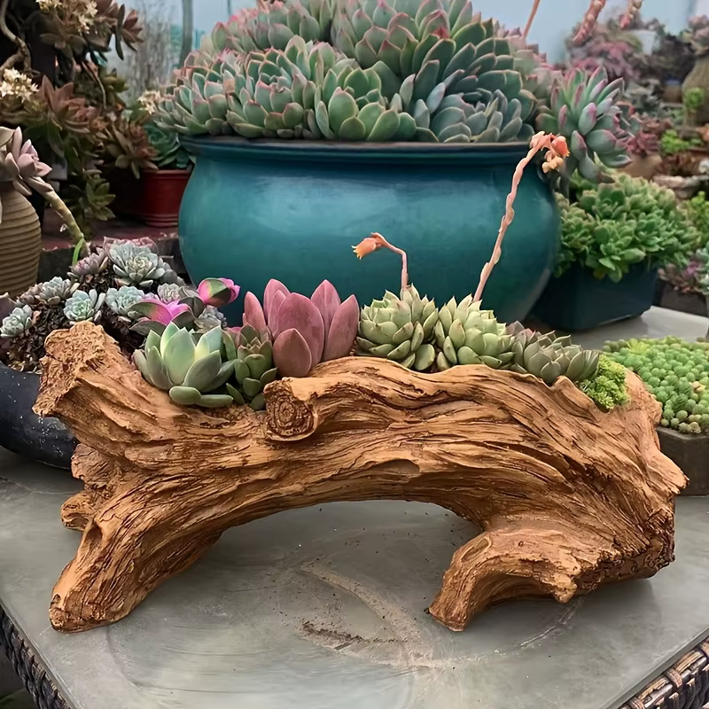 Jardinière unique en forme de souche d'arbre rétro