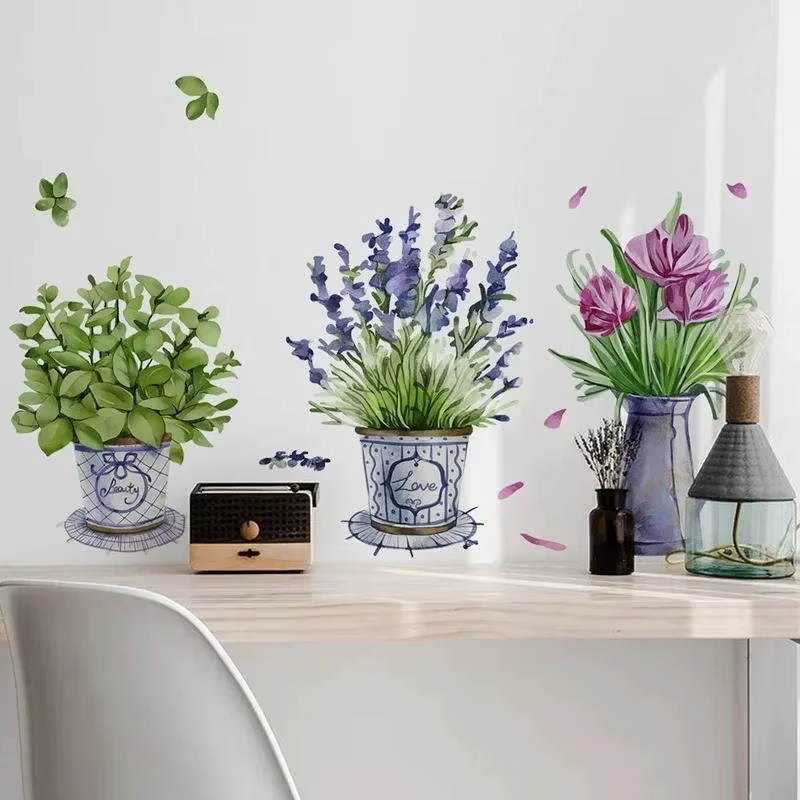Autocollant mural pour Pots de fleurs aquarelle