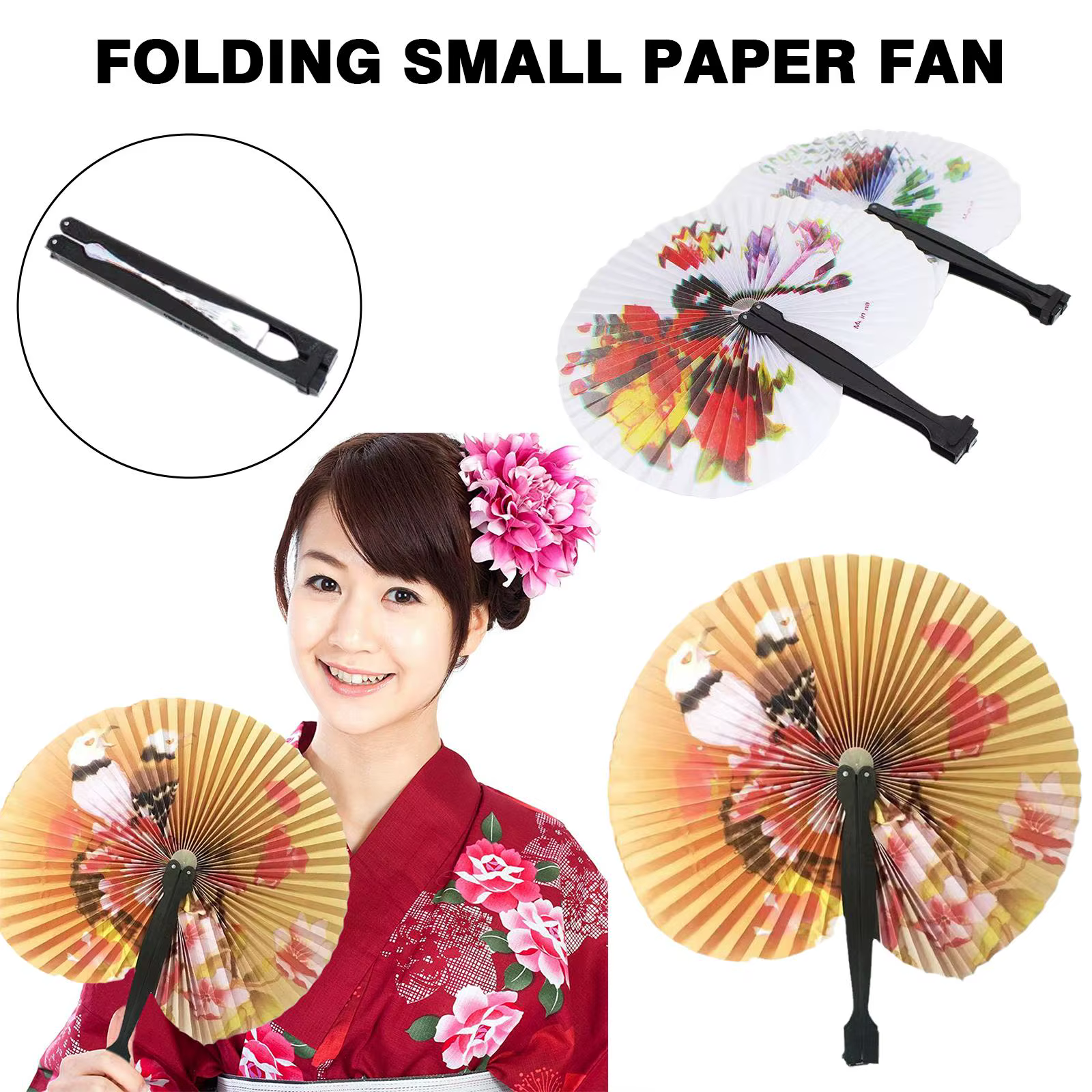 Éventail à main Origami chinois imprimé floral