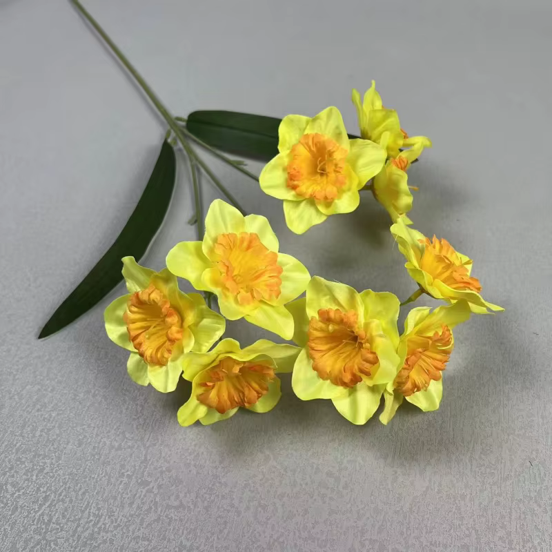 5pcs Fleur de jonquille artificielle avec branche longue en soie 9 têtes Plante de narcisse