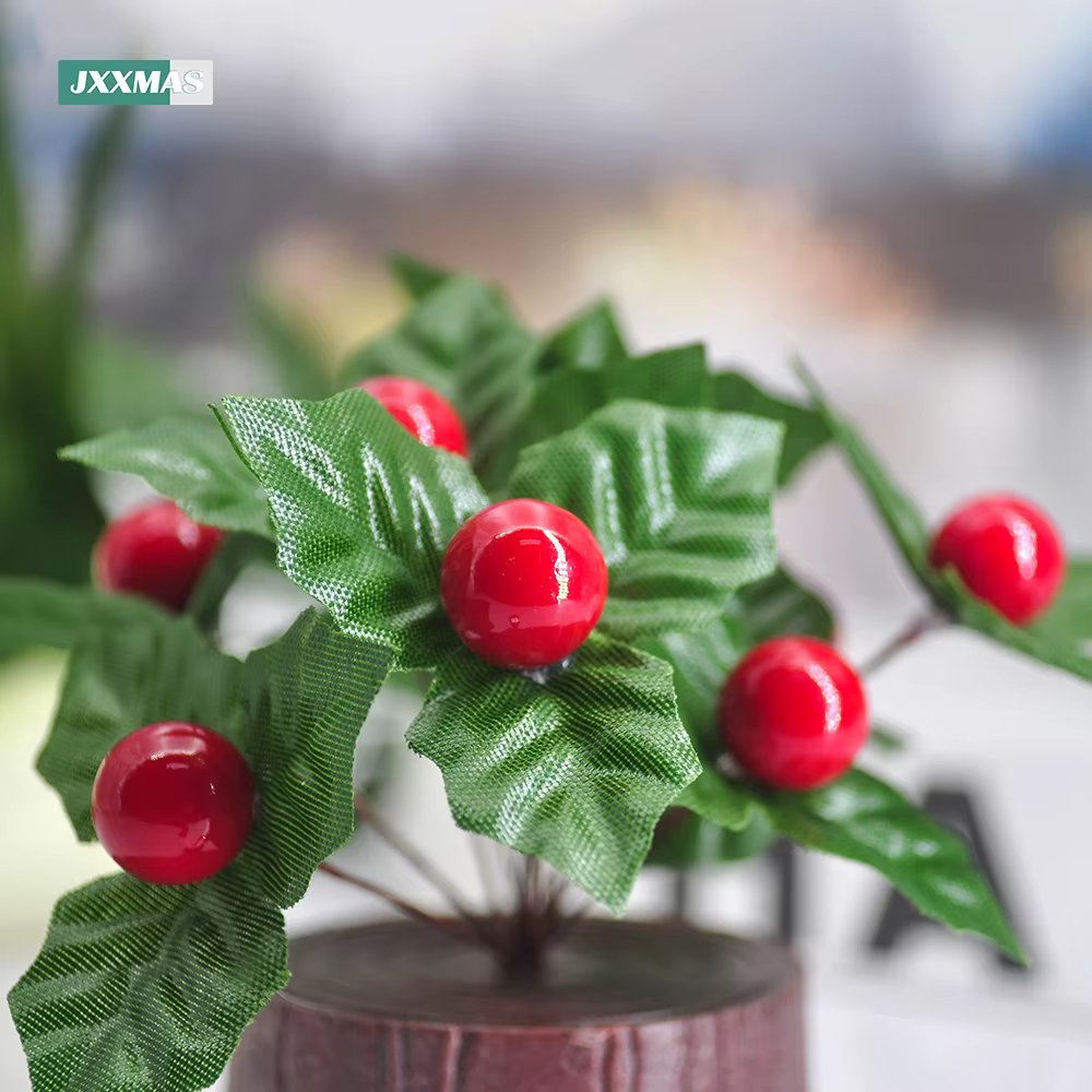 24 pièces feuille de houx artificielle baies cerise rouge petits fruits fleur de soie bricolage Bouquets de noël couronne fête de mariage décoration de la maison