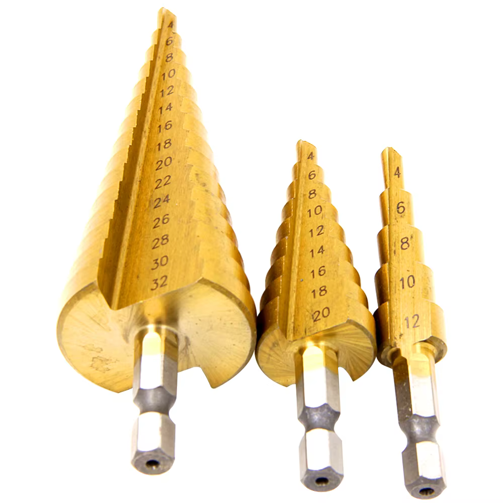 Foret étagé à tige hexagonale plaquée titane, rainure droite, ensemble d'accessoires d'outils, offres de forets Wildoda, 3mm, 12/4mm, 12/4mm, 20/4mm, 32mm
