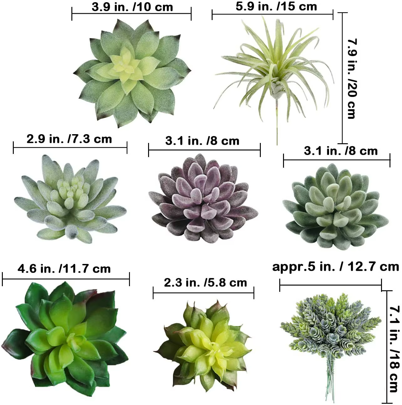 Lot de 15 plantes succulentes artificielles assorties